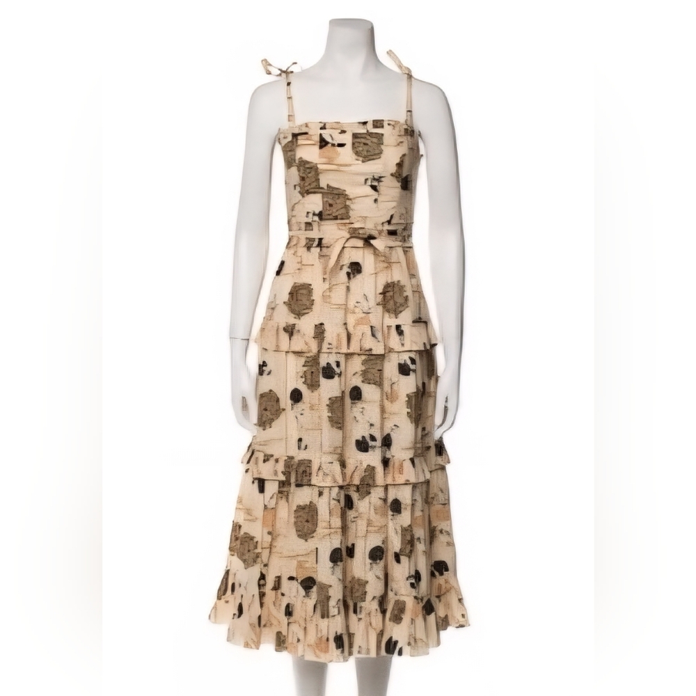 SOLD Ulla Johnson Tiered Cream and Black Maxi Sundress WITH POCKETS. Size 0 XS S